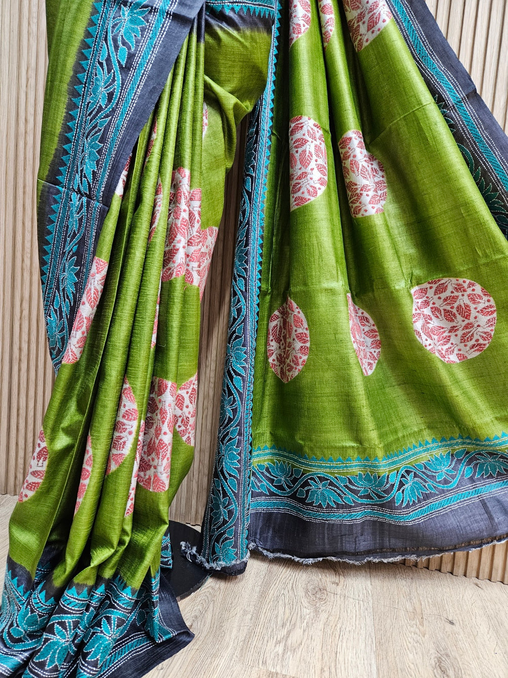 Balaram Saha: Exquisite Craftsmanship - Pure Handloom Tussar Silk Handstitch Kantha Saree Balaram Saha