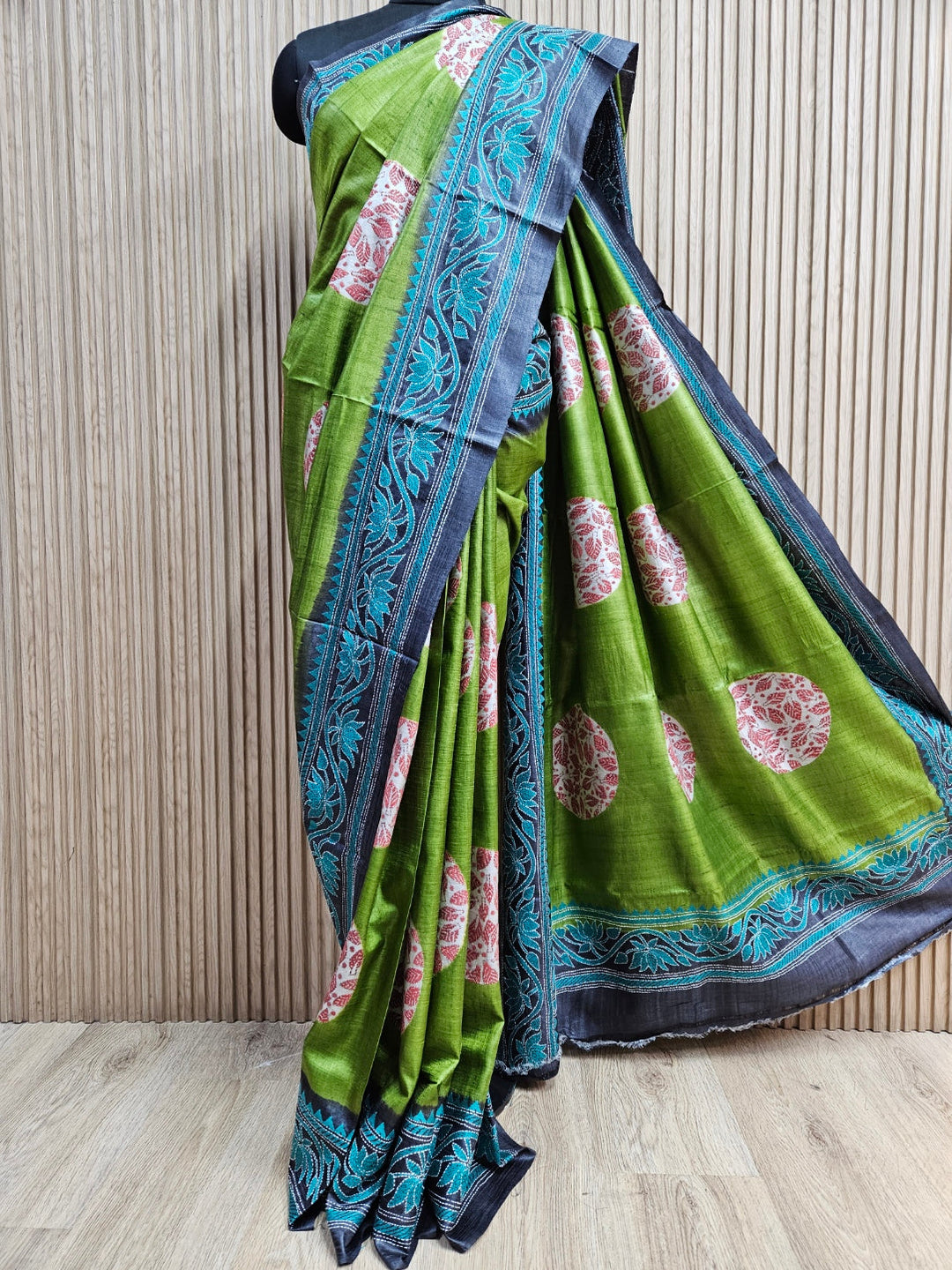 Balaram Saha: Exquisite Craftsmanship - Pure Handloom Tussar Silk Handstitch Kantha Saree Balaram Saha