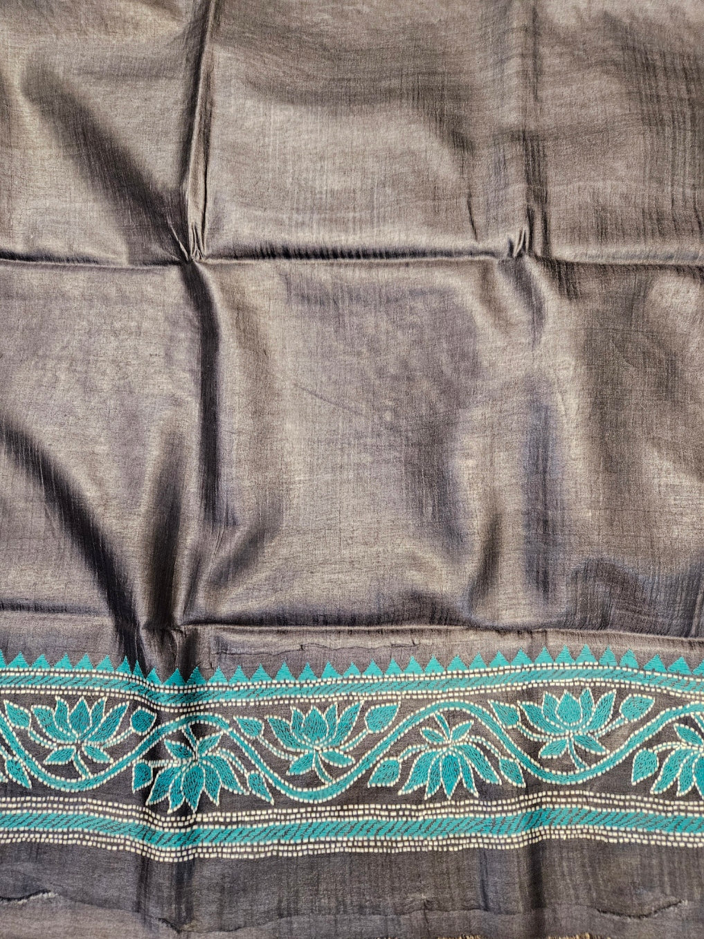 Balaram Saha: Exquisite Craftsmanship - Pure Handloom Tussar Silk Handstitch Kantha Saree Balaram Saha
