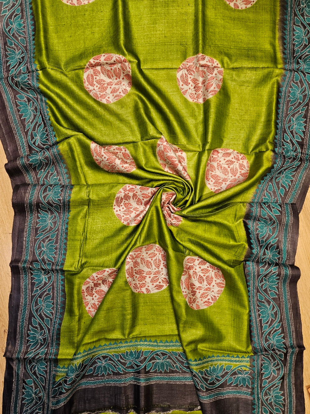 Balaram Saha: Exquisite Craftsmanship - Pure Handloom Tussar Silk Handstitch Kantha Saree Balaram Saha