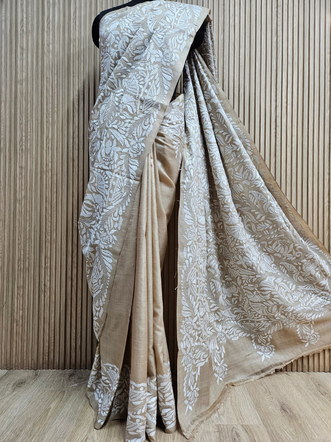Cream Color Handloom Gachhi Tussar Saree with Handstitch by Balaram Saha Balaram Saha