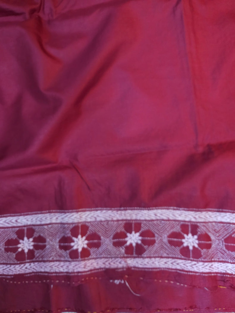 Balaram Saha Beige & White Beauty: Pure Silk Handstitch Kantha Saree Balaram Saha