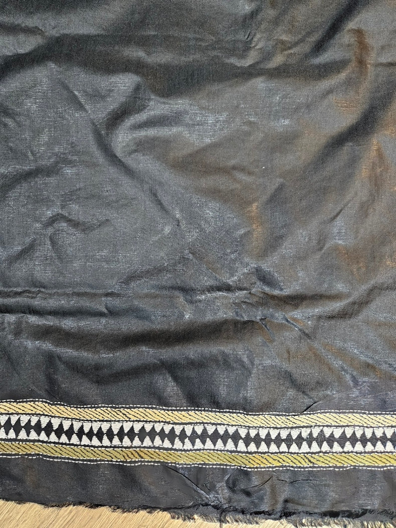 Balaram Saha: Exquisite Craftsmanship - Pure Handloom Katan Silk Handstitch Kantha Saree Balaram Saha