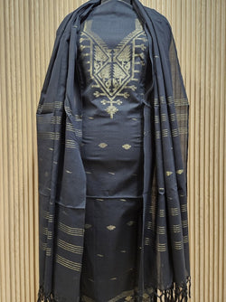 Black & Gold Handwoven Cotton Jamdani 3-piece Kurta Set Balaram Saha