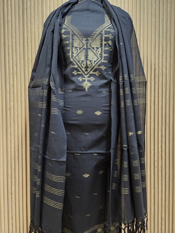 Black & Gold Handwoven Cotton Jamdani 3-piece Kurta Set Balaram Saha