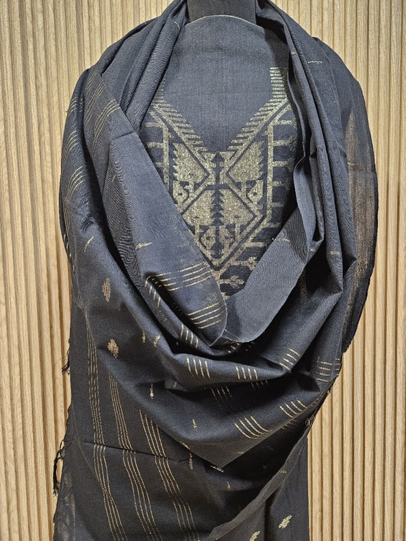 Black & Gold Handwoven Cotton Jamdani 3-piece Kurta Set Balaram Saha