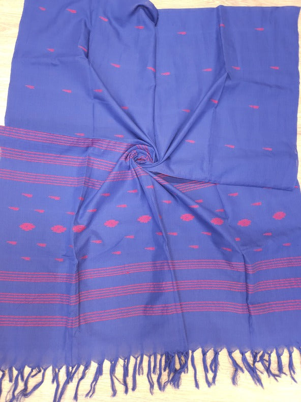 Blue & Red Handwoven Cotton Jamdani 3-piece Kurta Set Balaram Saha