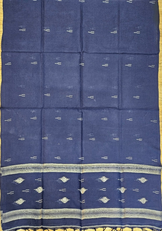 Indigo Handloom Handspun  Cotton Jamdani Stole Balaram Saha