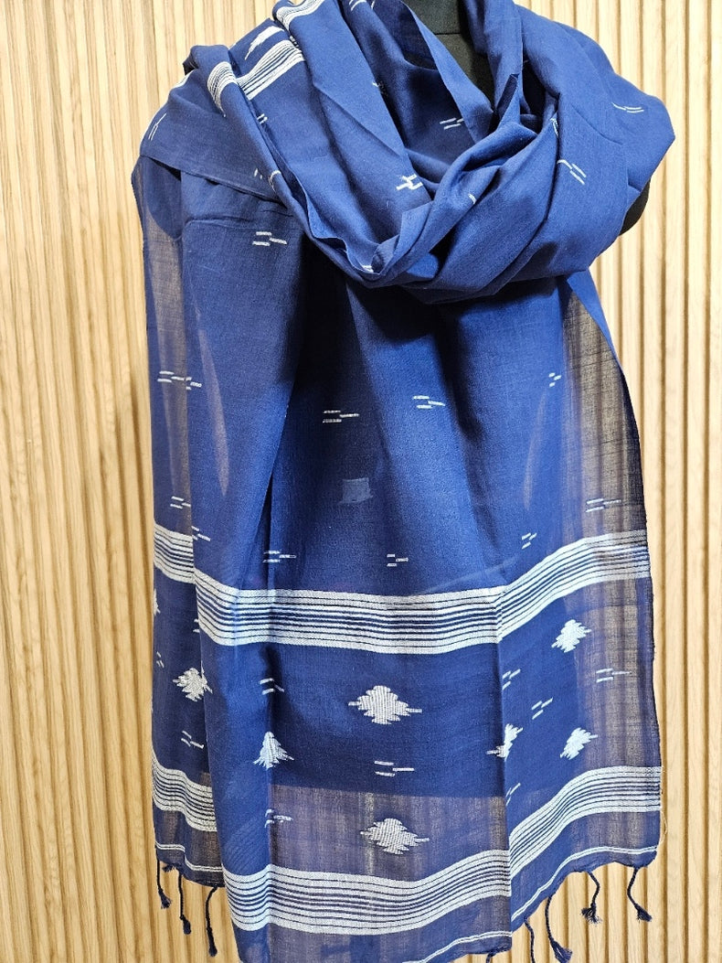 Indigo Handloom Handspun  Cotton Jamdani Stole Balaram Saha