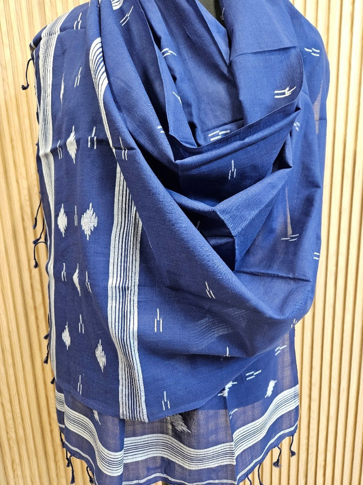 Indigo Handloom Handspun  Cotton Jamdani Stole Balaram Saha