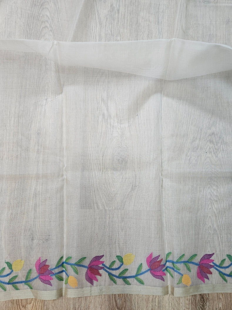 Off-White & Multicolor Handwoven Muslin Silk Jamdani Saree Balaram Saha
