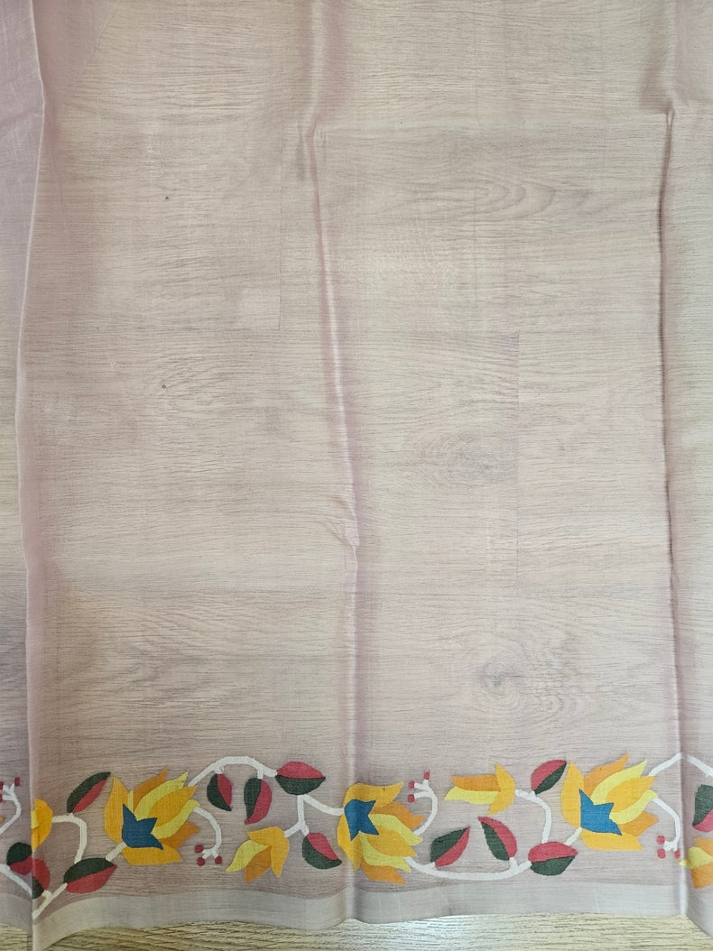 Light Pink Multicolor Floral Handwoven Muslin Silk Jamdani Saree Balaram Saha