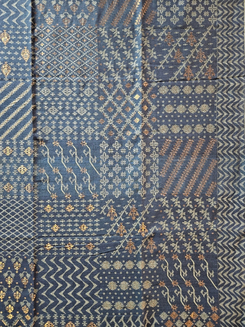 Indigo Blue Handwoven  Handspun Cotton Jamdani Saree  by Master Weaver Balaram Saha