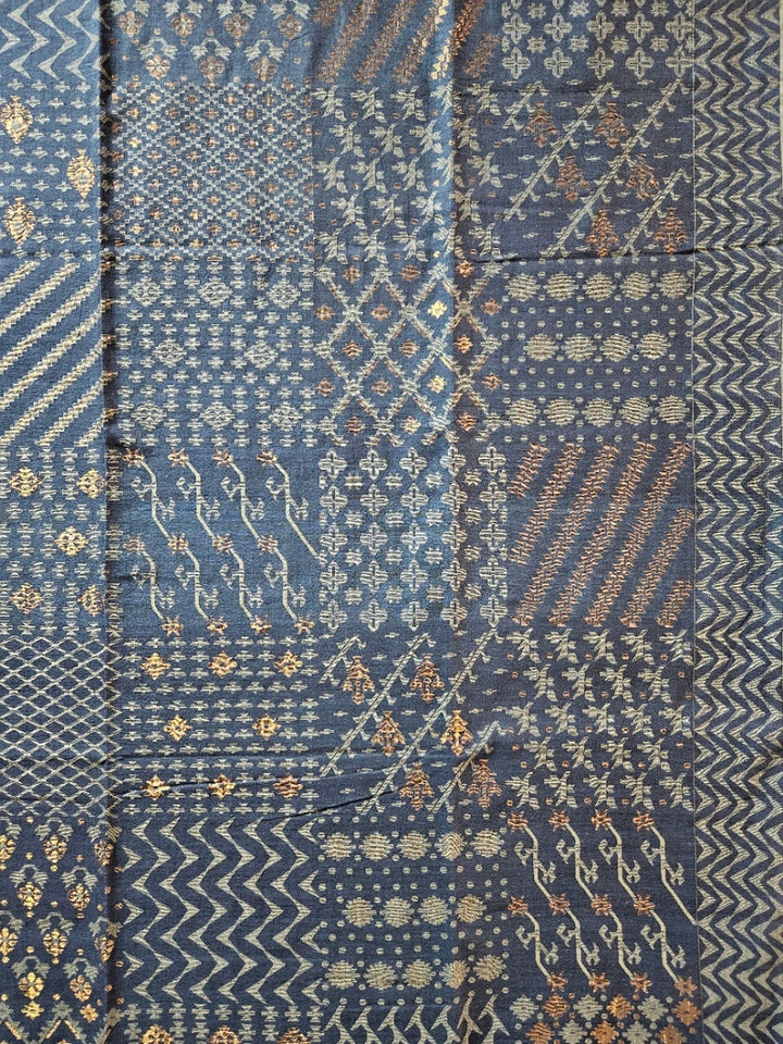 Indigo Blue Handwoven  Handspun Cotton Jamdani Saree  by Master Weaver Balaram Saha