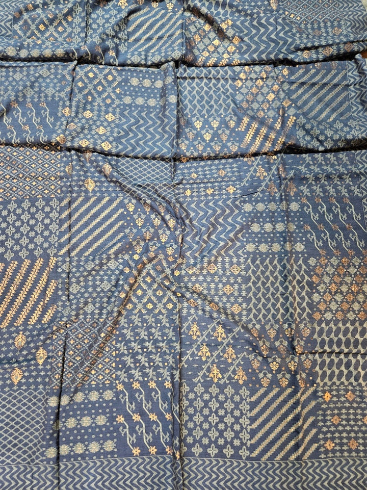 Indigo Blue Handwoven  Handspun Cotton Jamdani Saree  by Master Weaver Balaram Saha