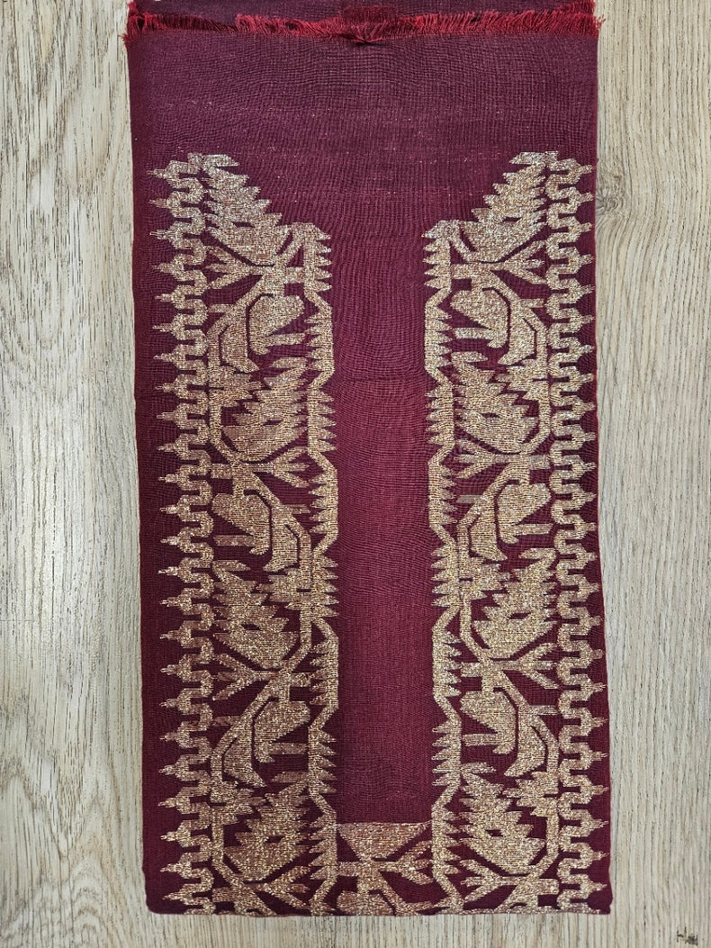 Maroon & Gold Zari Weave handwoven Cotton jamdani Unisex Kurta Unstitch Piece Balaram Saha