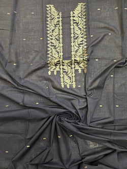 Black & Gold Zari Weave Handwoven Cotton Jamdani Unisex Kurta Unstitch Piece Balaram Saha