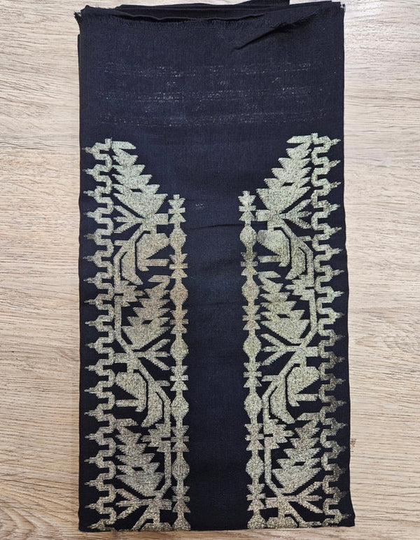 Black & Gold Zari Weave Handwoven Cotton Jamdani Unisex Kurta Unstitch Piece Balaram Saha