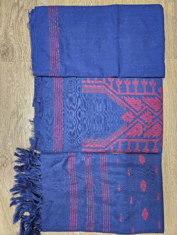 Blue & Red Handwoven Cotton Jamdani 3-piece Kurta Set Balaram Saha