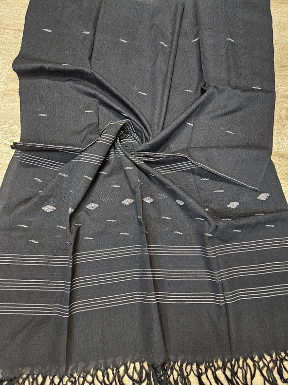 Black & White Handwoven Cotton Jamdani 3-piece Kurta Set Balaram Saha