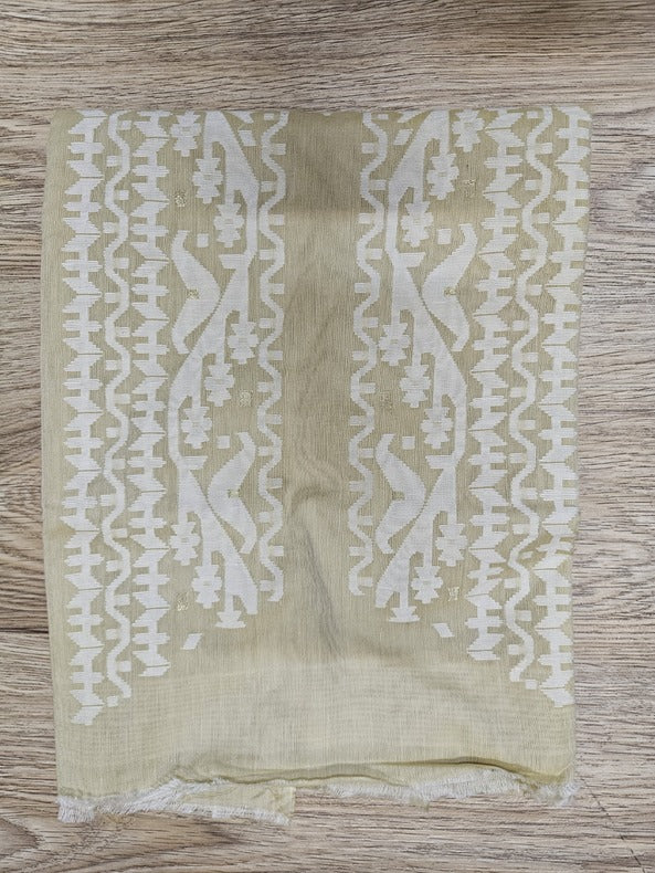 Cream & white Handwoven Cotton Jamdani Unisex Kurta Piece Balaram Saha