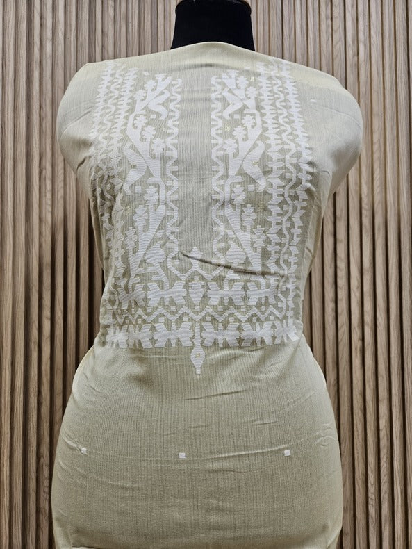 Cream & white Handwoven Cotton Jamdani Unisex Kurta Piece Balaram Saha