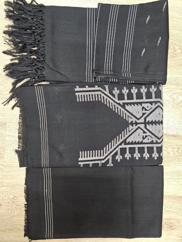 Black & White Handwoven Cotton Jamdani 3-piece Kurta Set Balaram Saha