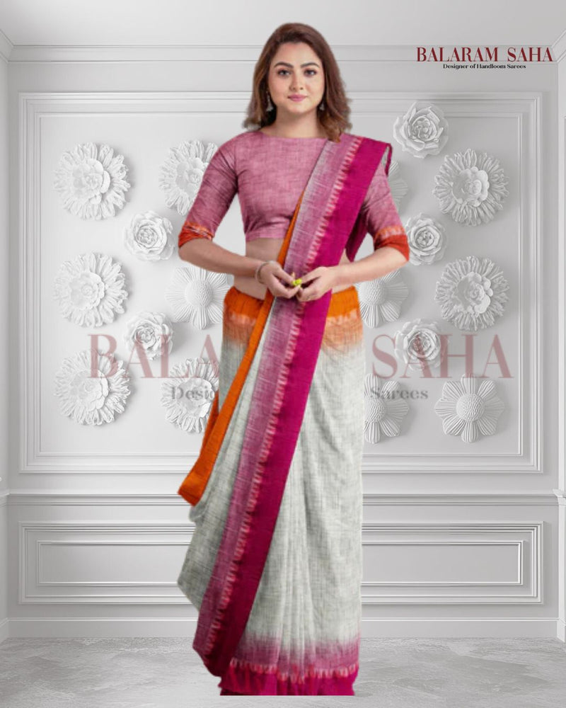 Handwoven Elegance: Balaram Saha's Off-White Cotton Saree with Ganga Jamun Border - (handloom saree, cotton saree, handloom cotton saree, balaram saha online, handloom sarees, cotton handloom saree, bengal handloom sarees)    https://www.dailymotion.com/