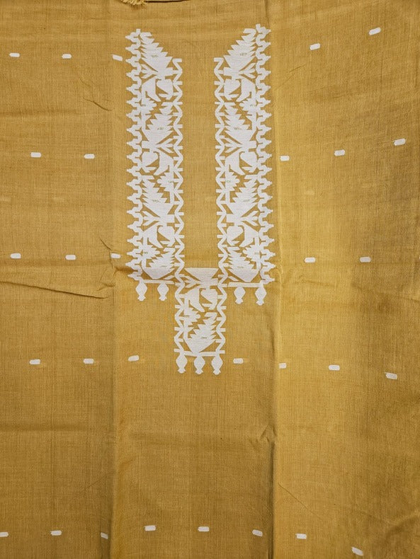 Mustard & White Handwoven Cotton jamdani Unisex Kurta Piece Balaram Saha    https://www.weebly.com/in
