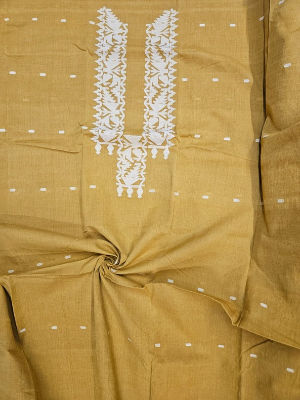 Mustard & White Handwoven Cotton jamdani Unisex Kurta Piece Balaram Saha   https://myspace.com/