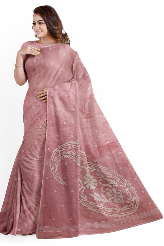 Handwoven Onion Pink & White Tussar Silk Jamdani Saree by Balaram Saha - (handloom saree, silk saree, handloom silk saree, balaram saha online, silk sarees, silk handloom saree, bengal handloom sarees, pure silk, silk saree online, tussar silk saree, tussar silk)     https://web.mit.edu/