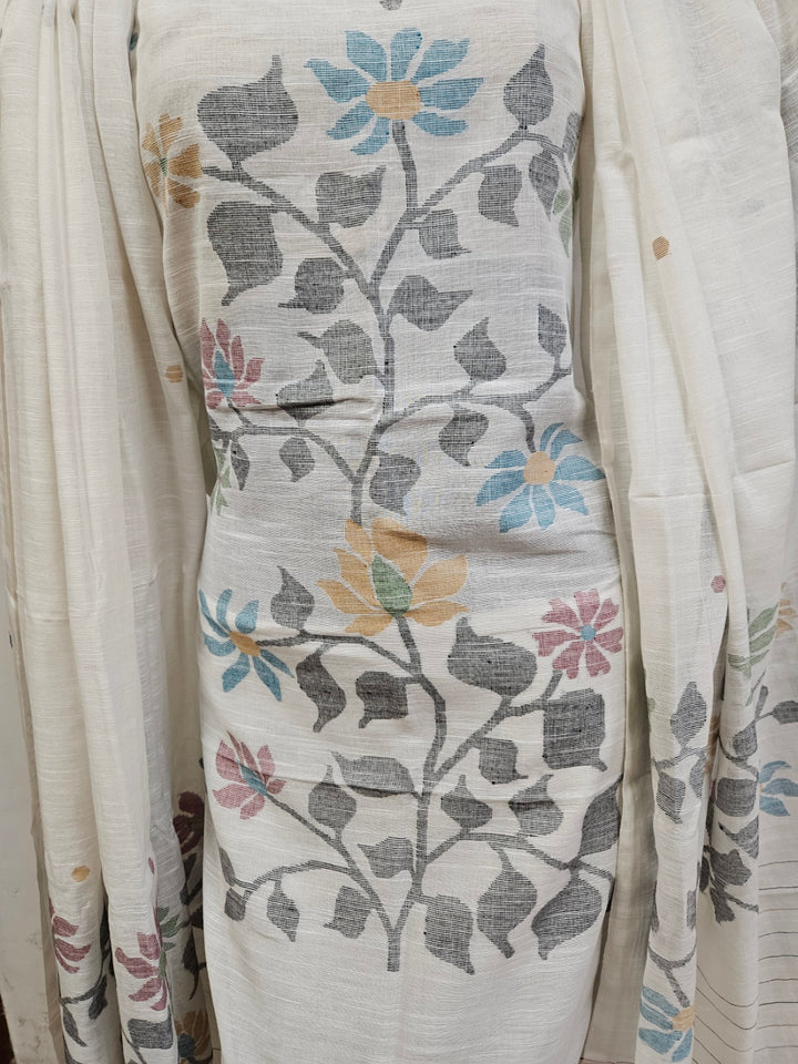 Handwoven Perfection: Balaram Saha's White Cotton Jamdani Unstitched Set - (balaram saha online, Handloom Dupatta, Handwoven Jamdani, Handspun Cotton, jamdani dupatta, balaram saha dupatta, cotton jamdani dupatta, jamdani dupatta online, dhakai jamdani dupatta, dupatta collection, dupatta)   https://www.apple.com/