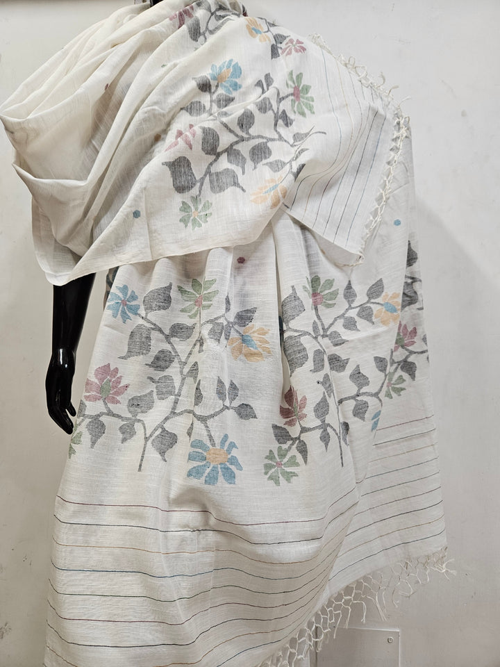 Handwoven Perfection: Balaram Saha's White Cotton Jamdani Unstitched Set - (balaram saha online, Handloom Dupatta, Handwoven Jamdani, Handspun Cotton, jamdani dupatta, balaram saha dupatta, cotton jamdani dupatta, jamdani dupatta online, dhakai jamdani dupatta, dupatta collection, dupatta)   https://www.cloudflare.com/