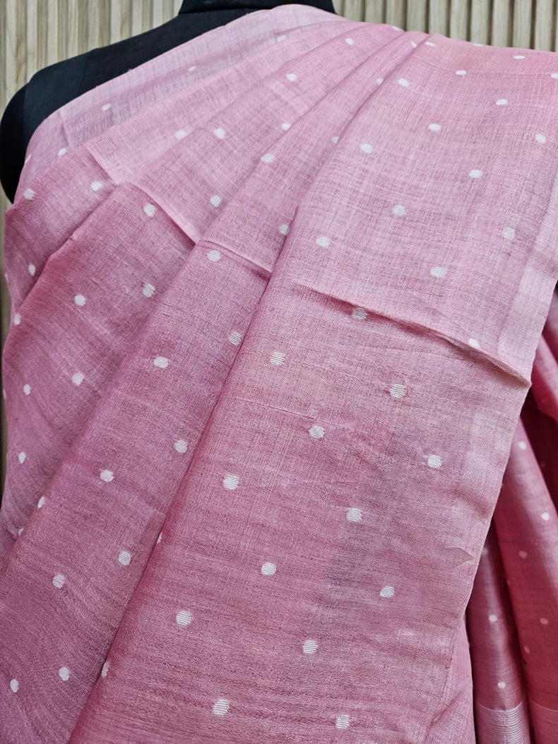 Experience Timeless Grace With This Pink & White Handloom Tussar Silk Saree Balaram Saha