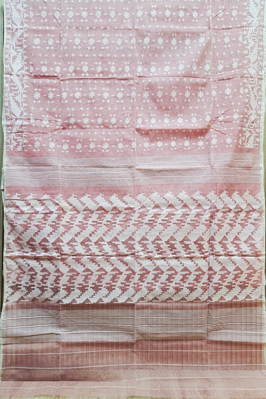 Balaram Saha's Summer Glow: Peach Bangladesh Cotton Jamdani Saree Balaram Saha