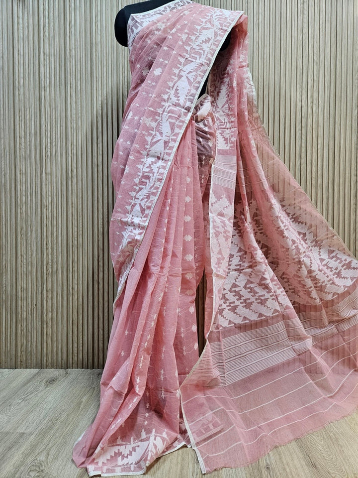 Balaram Saha's Summer Glow: Peach Bangladesh Cotton Jamdani Saree Balaram Saha