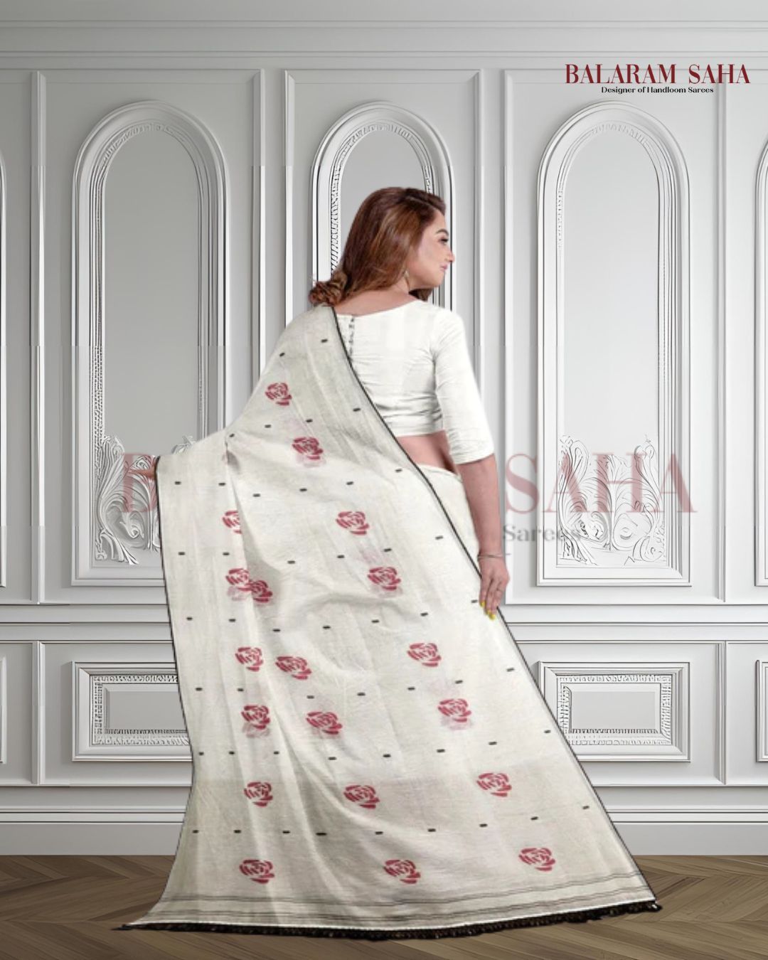Off White Handloom Fine Cotton Handwoven Jamdani Saree Balaram Saha