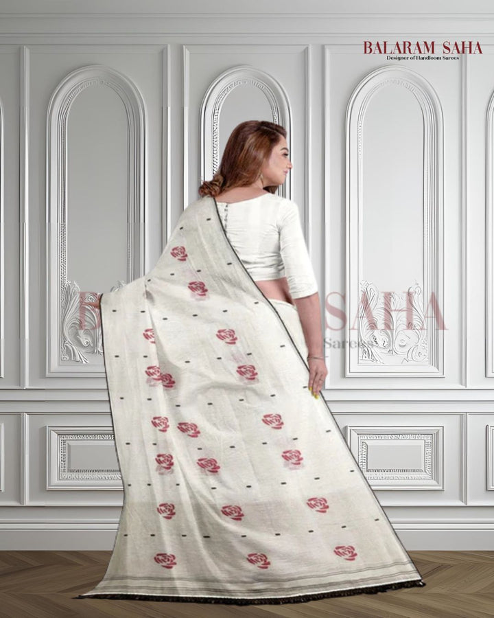 Off White Handloom Fine Cotton Handwoven Jamdani Saree Balaram Saha