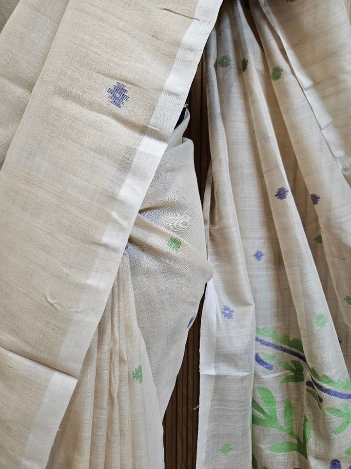 Beige Handwoven Tuissar Silk Jamdani Saree Balaram Saha