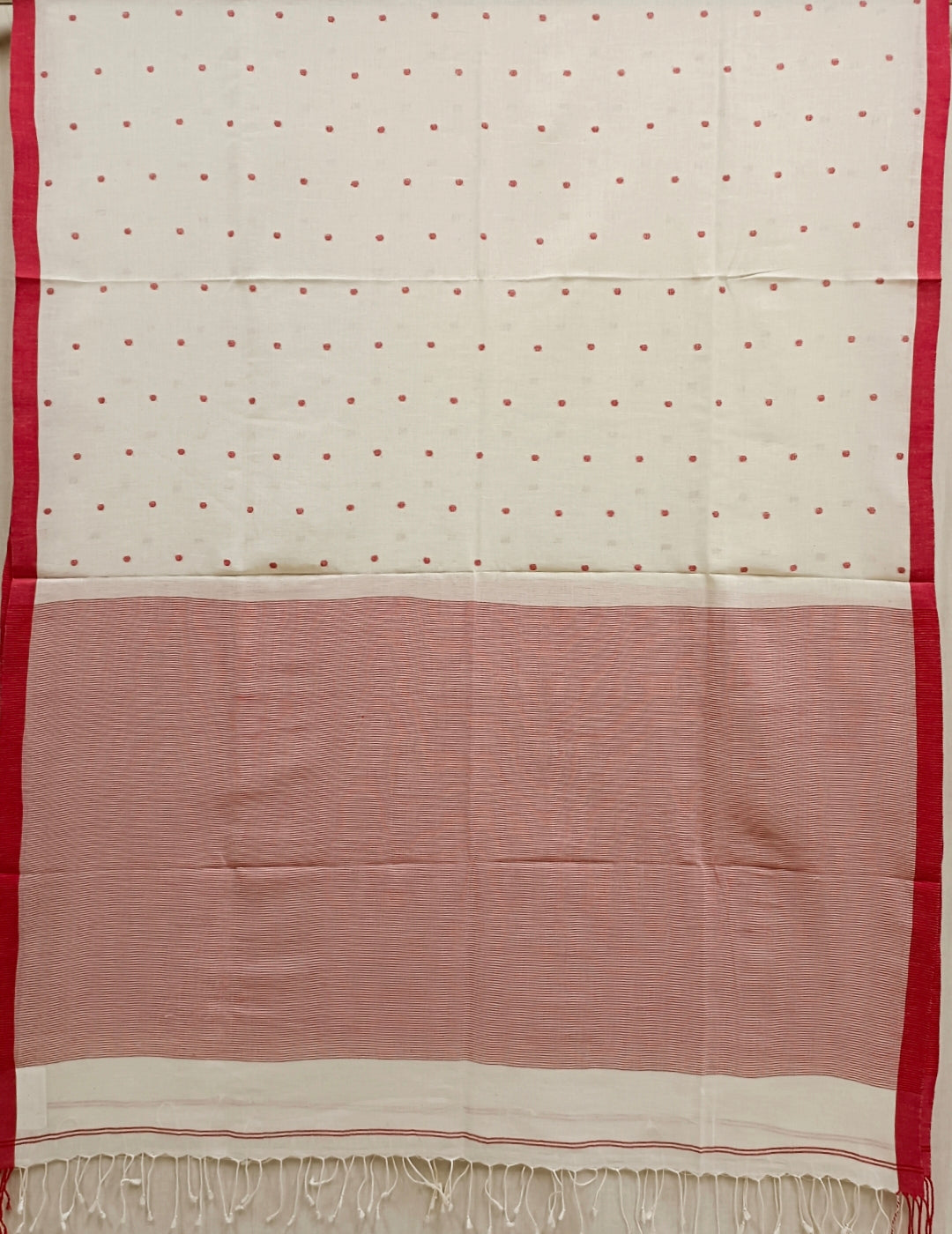White Red & Soft handloom Cotton Jamdani Dupatta Balaram Saha