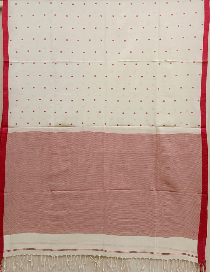 White Red & Soft handloom Cotton Jamdani Dupatta Balaram Saha