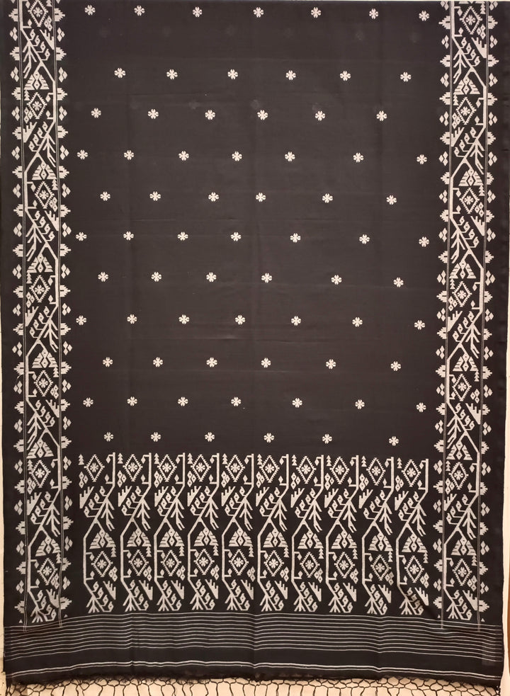Black & White Handloom Handspun Cotton Jamdani Saree Balaram Saha