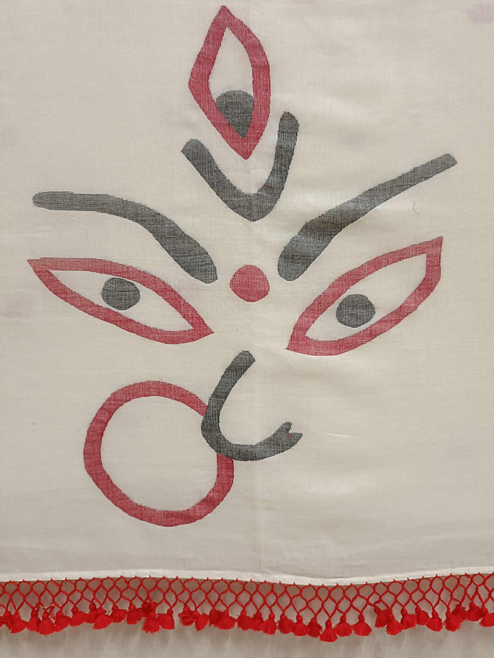 White & Red Soft Soft Cotton Woven Jamdani saree Balaram Saha