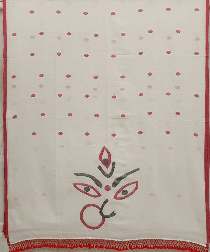 White & Red Soft Soft Cotton Woven Jamdani saree Balaram Saha