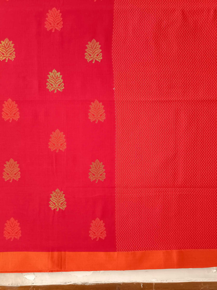 Bright Red & Orange Soft Handloom Premium Cotton Saree Balaram Saha