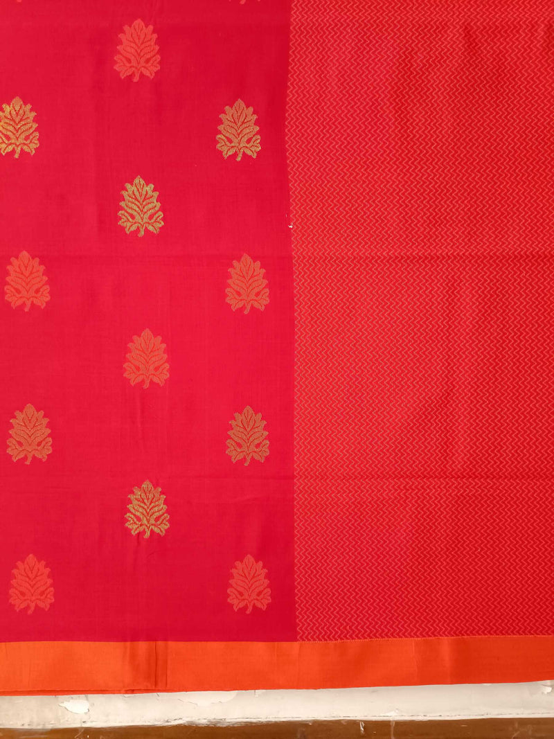 Bright Red & Orange Soft Handloom Premium Cotton Saree Balaram Saha