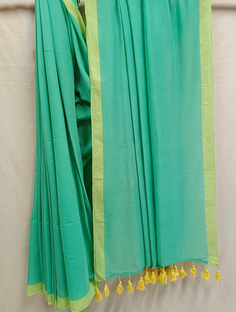 Sea Green & yellow Soft Handloom Cotton saree Balaram Saha