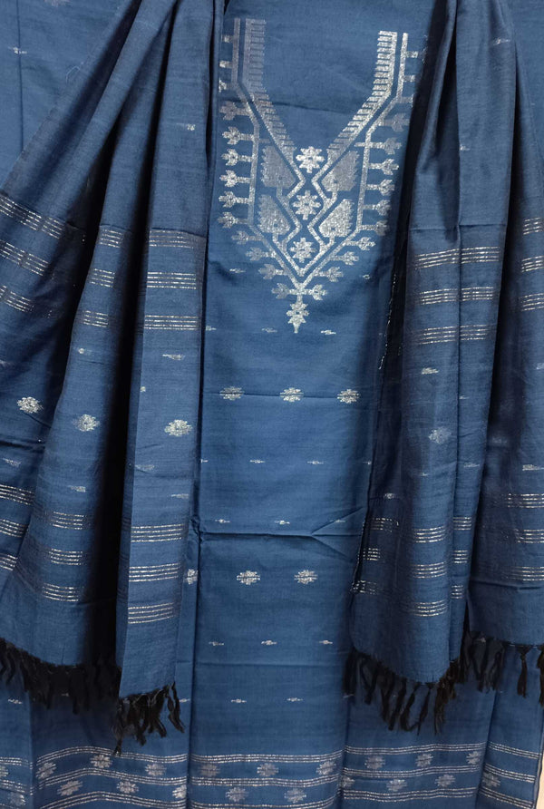 Navy-Blue Soft Handloom Dhakai jamdani 3-piece Set Balaram Saha