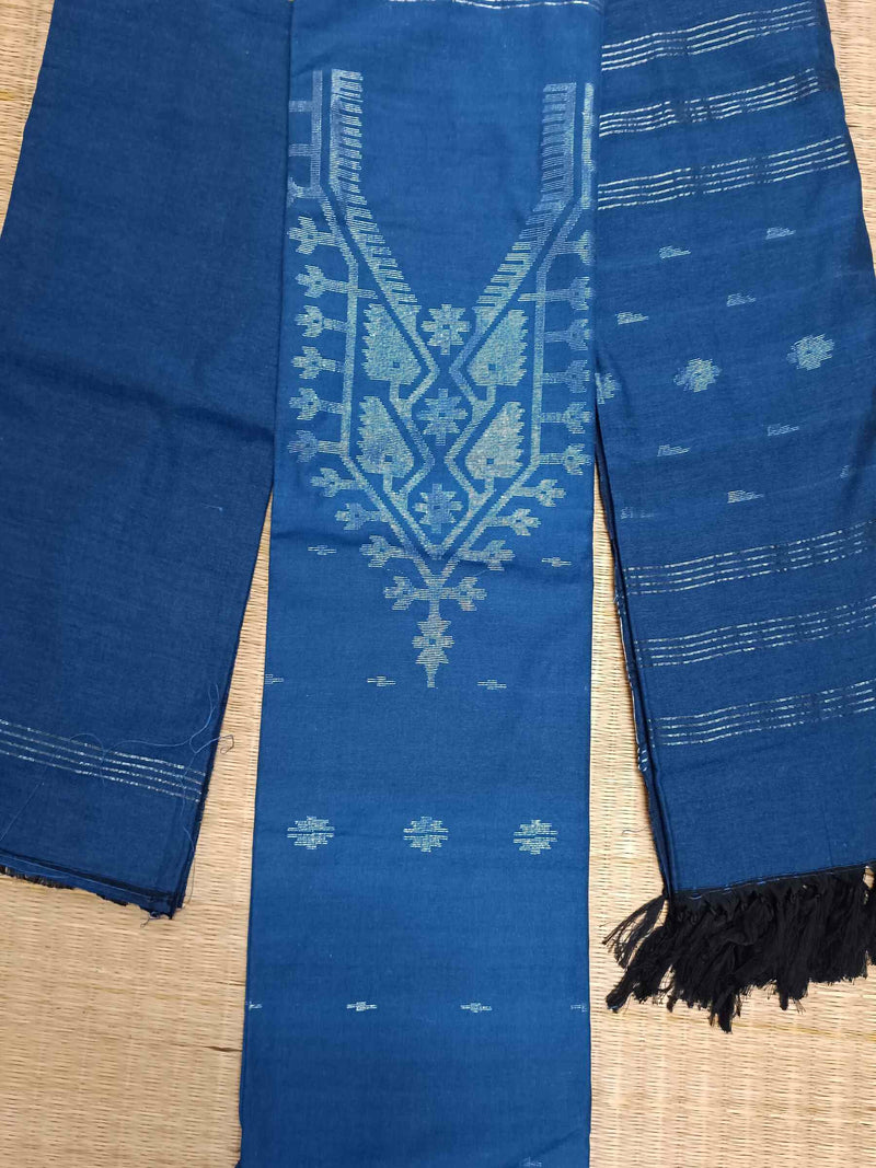 Navy-Blue Soft Handloom Dhakai jamdani 3-piece Set Balaram Saha