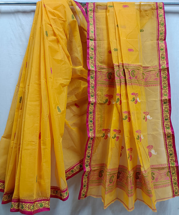 Yellow & pink Handloom Tangail  Cotton Saree Balaram Saha